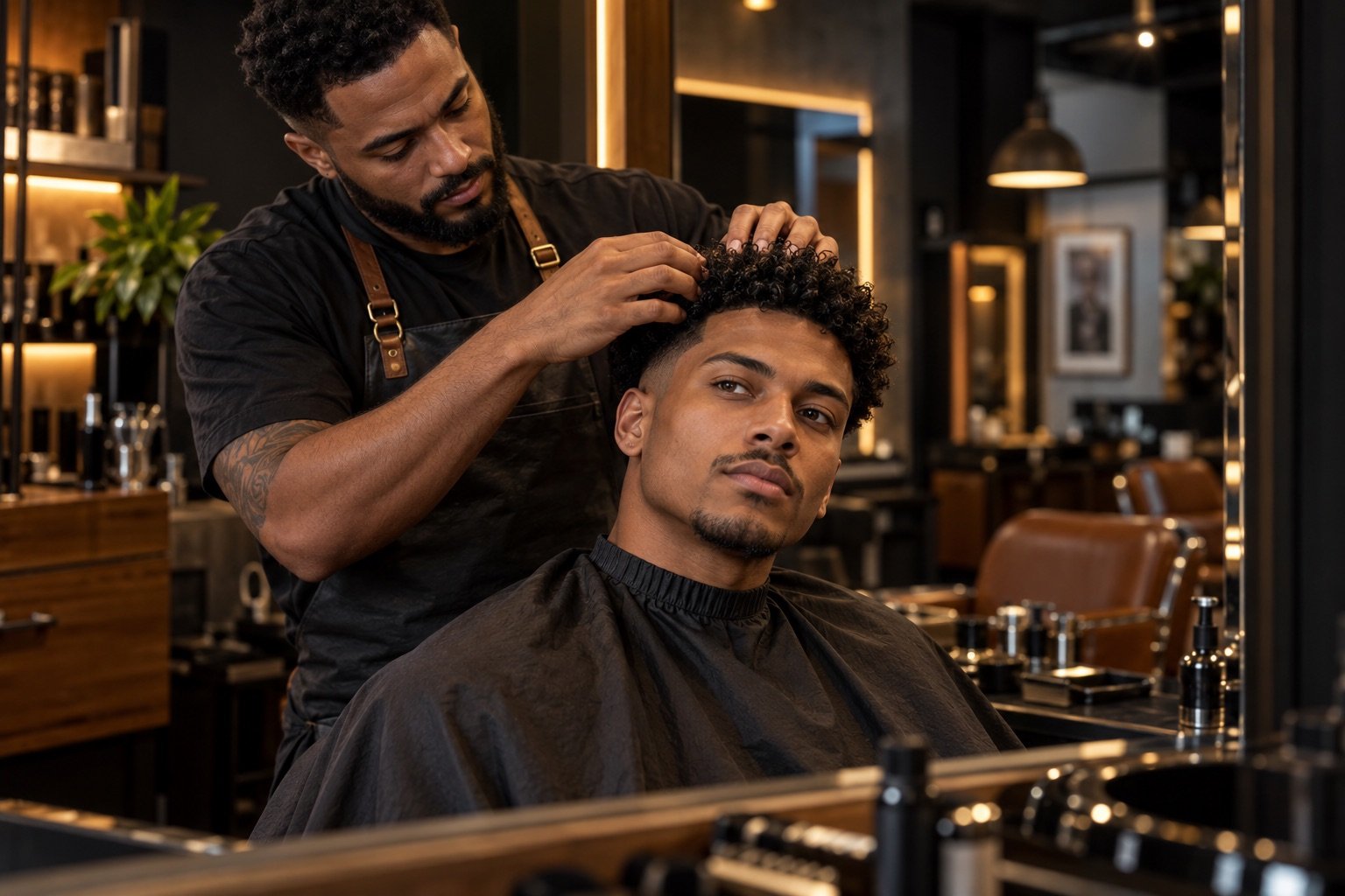 Cabeleireiro cuidando do cabelo masculino em barbearia em Ferrazópolis