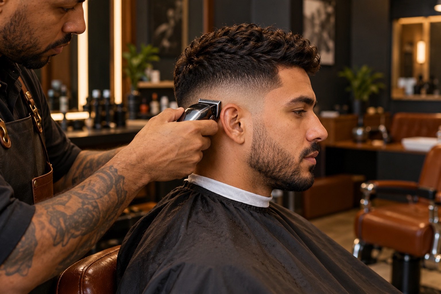 Manutenção profissional de corte degradê masculino